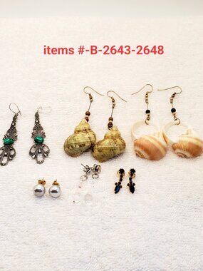 6 Pair of Pierced Earrings , items # B -2643-2648,.  wt. 46 grams.